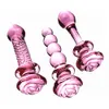 Glass Dildo Pink Rose Flower Shape Vaginal Anal Butt Plug Self Comfort Masturbator Sex Toys For Woman7596294