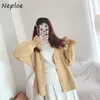 Sweet Sweaters Women Solid Loose Single Breasted V Neck Cardigans Autumn Casual Flare Long Sleeve Coats Femme 1E761 210422