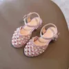 2022 Summer Kids Shoes for Girl Sandals Princess Shoes for Party Wedding Show Beautiful Pearls Design Toddler Sandals for Girls G220307