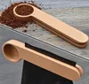 Träkaffe Scoop med påse Clip Matsked Solid Beech Wood Mätning Te Bean Spoons Clips Present BBE13239