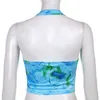 Tie Dye stampato Y2k Crop Top Halter Tanks Abiti estivi per le donne Backless Corsetto Girls Shirt Donna Party Tee Beachwear 210510