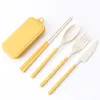 Wheat Straw Folding Cutlery Set Collapsible Portable Reusable Knife Fork Spoon Chopsticks Kits for Student Camping ZZE5628