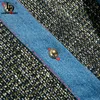 Летняя мода взлетно-посадочная полоса мини платье женщин рюшами рукава джинсовая лоскутная кармана винтажная линия Vestidos 210522