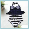 Jedno kawałki pływanie odzież dla niemowląt Baby, MaternityPrettyBaby Big Girls Spódnica Dwuczęściowe Stroje kąpielowe Paski Sailor Koszula Wysoka Talia Bikini Set Nav