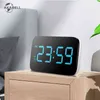 Akabell Digital LED Mirrow Screen Väckarklockor Röstkontroll för sovrum Snooze Function Desk Bord Klocka Heminredning LED klocka 211112