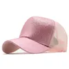 Réglable unisexe chapeau queue de cheval Baseball filles Softball chapeaux trou arrière queue de cheval paillettes maille fille soleil casquette respirant Snapbacks