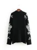 Kadın Sweaters Kadın Pullu Çiçek Örme Kazak Gevşek Yavurucu Pullar Boncuk Kazaklar Kış Kalın Siyah Üstler Blusas Mujer De Mo