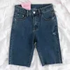 Długość kolana Otwory Wiosna Lato Solidne Vintage Casual Dżinsy Femme Wysoka Talia Proste Spodnie Koreańskie 210415
