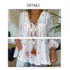 Star Print Plus Size Womens Tops And Blouses Spring Casual Hollow out Long Sleeve Tunic Female V Neck Loose Blouses Shirts 210401