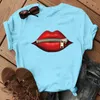 Zipper Lip Stampa T Shirt Donna Manica corta O Collo Maglietta allentata Estate Donna Tee Shirt Top Camisetas Mujer X0527