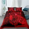Homesky Alla hjärtans dag Bröllop Blomma Sängkläder 2/3 st Luxurious Rose Heart Love Duvet Cover Queen Twin King Size PillowCase 210615