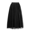 Senhoras 6 Camadas Maxi Saias Longas Plus Size Black Tulle Moda Prom Festa Princesa Lolita Mesh Skirt Jupe Saias Petticoat 210416