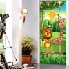 Andere decoratieve stickers 3d Forest Cartoon Animal Lion Giraffe Kinderen Room Kinderen Slaapkamer Deur Decoratie Sticker Wall Mural Wallpaper Zelf