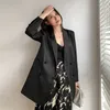 Vrouwen pak jas designer knoppen satijn zijdeachtig voor lente herfst zwart wit blazer s office lady 210608