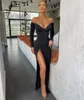 Prom Dresses Black Long Sleeves VNeck Spandex Satin Side Slit Mermaid Prom Dresses With Zipper vestidos de fiesta de noche3969049