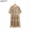 Kadınlar Vintage V Boyun Leopar Baskı Gömlek Elbise Chic Kadın Kelebek Kollu Rahat Ince Bir Çizgi Vestido DS5089 210416