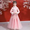Etnik Giyim Hanfu kış artı kadife tang takım elbise süper peri Çin tarzı küçük kız etek kalınlaşmış çocuk Cheongsam