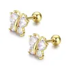 Stud 5 Colors Cute Butterfly Screw Back Earrings For Women Kids Child Baby Girls Cubic Zircon Gold Color Jewelry Aros Oorbellen