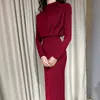 Women Basic & Casual Dresses Stand Collar Slim-fit Elegant Waist with belt Solid Blue Ankle Length Autumn Long Sleeve Casual Party Dresses Lady's Fashion Dress