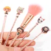 5pcs Cute Demon Slayer Makeup Brushes Cartoon Kamado Tanjirou Anime Metal Cosmetic Brush Set For Face and Lips Eyeshadow Concealer Foundation Blusher