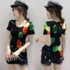 Kadın Tişörtleri Kadın Yaz Artı Boyutu Harajuku Kısa Kollu Baskılı V Yaka Tops T Gömlek Femme T-Shirt Kamuflaj Mujer Camisetas 210507