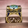 Fashion Geometric Square Shaped Gold Finger Rings Men Buddhism Chakra Henna Filled Round Zircon Stone Ring Jewelry Z3P332 Cluster