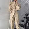 Korean retro elegant stand-up collar single-breasted waist slim straight tooling long jumpsuit with belt women fashion 210508