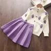 Melario Baby Girls Clothes Set Sweet Princess Outfits Autumn Winter Kids Girls Long Sleeve Knitted Printed Sweater Dress 2pcs 211021