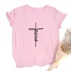 Jésus Croix Imprimer Femmes T-shirt Christian Tops Harajuku Faith Love Hope Graphic Tees Femme T-shirts Casual Tees Camisetas Mujer X0628