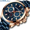 CRRJU Moda Paslanmaz Çelik Erkek Saatler Üst Marka Lüks Çok Fonksiyonlu Chronograph Kuvars Saatler Relogio Masculino 210517