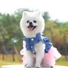 Pet Dog Apparel Chihuahua Denim Lace Wedding Dresses for Small Medium Dogs Puppy Party Bowknot Sweety Skirt Pets Cat302o