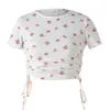 Casual Print O-cou à manches courtes T-shirt Fashion Loose polyvalent crop tops blanc cordon d'été femmes 210508