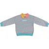 Autumn boys casual Contrast color turn-down collar striped sweatshirts 1-6 years children cotton long-sleeved pullovers 210508