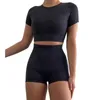 2pcs workout clothes for women acid wash seamless shorts set fitness gym crop top summer yoga biker 2 piece 210802
