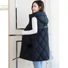 Gilets pour femmes à capuche épais longs femmes gilet gilet 2022 automne hiver chaud femme survêtement Parkas sans manches dames veste manteau CM644