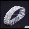 Nom en or Bracelet Bijoux 12 pièces Lots 110 Row Sier Bracelets Crystal Righestone Elastic Bridal Bracelet Stretch Wholes 2547862