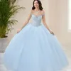 Abiti Quinceanera azzurri 2021 Crystal Sweet Off The Shoudler Ball Gown Prom Dress Lace Up Vestidos De 15 A￱os