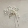 Jonnafe 2pcs / set bröllop tillbehör Pins silver färg blommig brud headpiece pärlor hår smycken för kvinnor fest prom