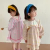 Mädchen Gingham Kleider Sailor Kragen Frühling 2021 Kinder Boutique Kleidung Koreanische 1-6T Kinder Baumwolle Karierten Kleid