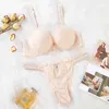 Conjunto de 2 piezas de encaje BEFORW, conjuntos de sujetador de encaje para mujer, ropa interior de costura, bralette con relleno Sexy, lencería, sujetador ultrafino X0526