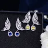Fashion Butterfly Earrings jewelry Charm designer earrings Bride Wedding 925 Sterling Silver Post Yellow Blue AAA Cubic Zirconia C7771668