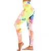 12 Färg Stretch Tie Dye Casual Sport Byxor Peach Buttom Bodycon Sexy Leggings High Waist Yoga Byxor Workout Cyclingwear 210604