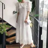 Elegant Big Lapel Lace Hook Dress Kvinnors sommar Loose High Waist Puff Sleeve Mid-Calf Dresses Kvinna 5c761 210427