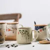 Vintage Coffee Mug Unique Japanese Retro Style Ceramic Cups, 380ml Kiln Change Clay Breakfast Cup Creative Gift for Friends 210804