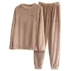 Women Pajamas Set Winter Warm Flannel Homewear Thick Female Sleepwear Plush Pyjamas Suit Sweatshirt Hoodies Solid Color 210809