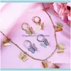 Earrings Jewelryearrings & Necklace 3Pcs/Set Trendy Jewelry Sets For Women Gold Sier Color Cute Small Butterfly Choker Party Gift Drop Deliv