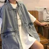 Korean Turn Down Collar Sleeveless Denim Jacket Loose Bf Style Tooling Casaco Casual Polly Pocket Abrigo Mujer Fall 45599 210422