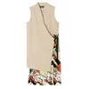 봄과 여름 패션 캐주얼 솔리드 컬러 스티치 인쇄 느슨한 긴 조끼 민소매 코트 여성 SH655 210421