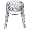 Women039S tshirt Zebra Print Mesh Crop Top Summer Sexig Se genom långärmad T -shirt Club Beach Low Cut Square Neck2344300
