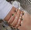 Trendig Lyx Stapelbar Armring För Kvinnor Bröllop Full AAA Cubic Zircon Birthstone CZ Dubai Guld Armband Party Smycken 210918